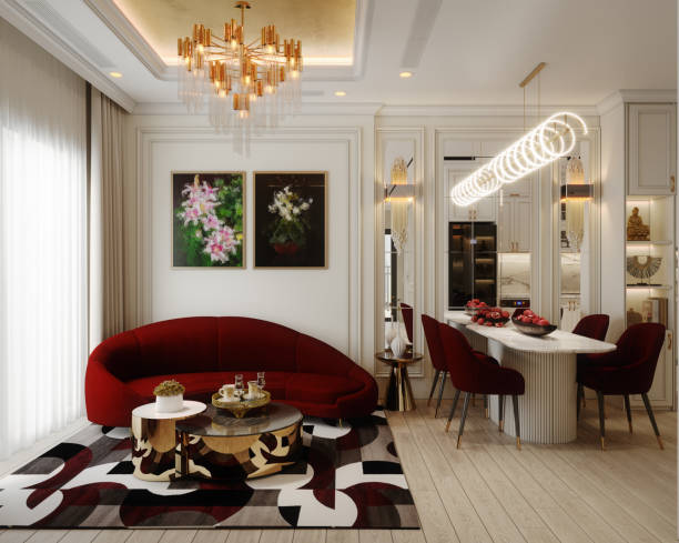 A living room with a small rug in an ideal size